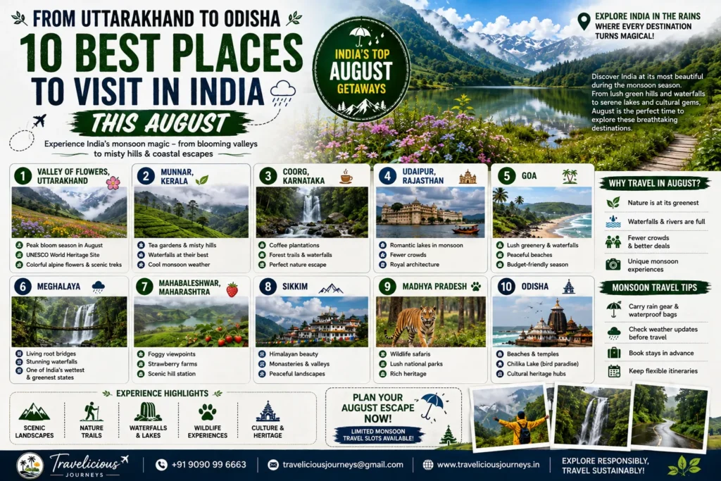 10 Best Places to Visit in India This August (2026) – Monsoon Travel Guide