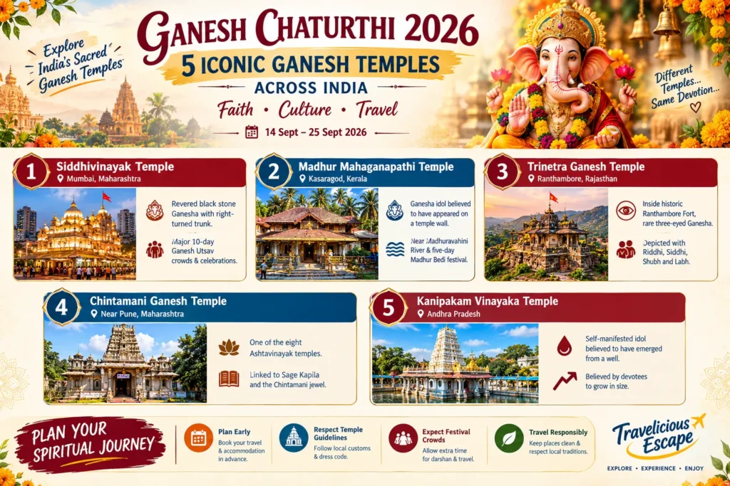 Ganesh Chaturthi 2026: 5 Famous Ganesh Temples to Visit Across India